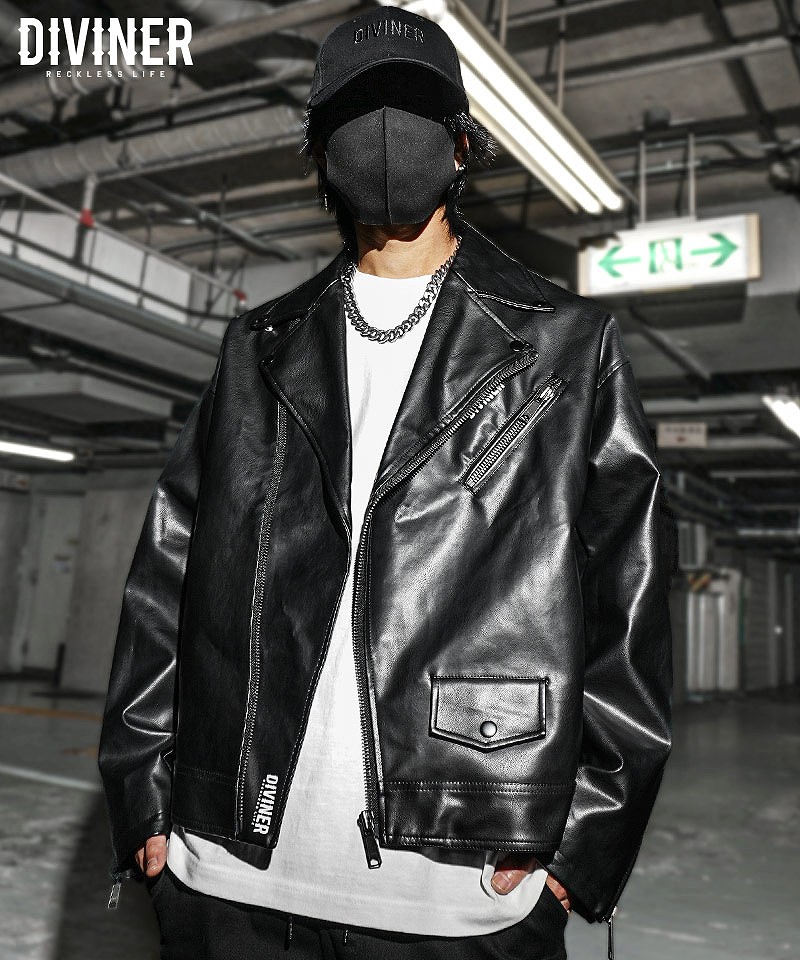 Synthetic Leather OverSize Double Rider's Jacket/シンセティックレザーオーバーサイズダブルライダースジャケット