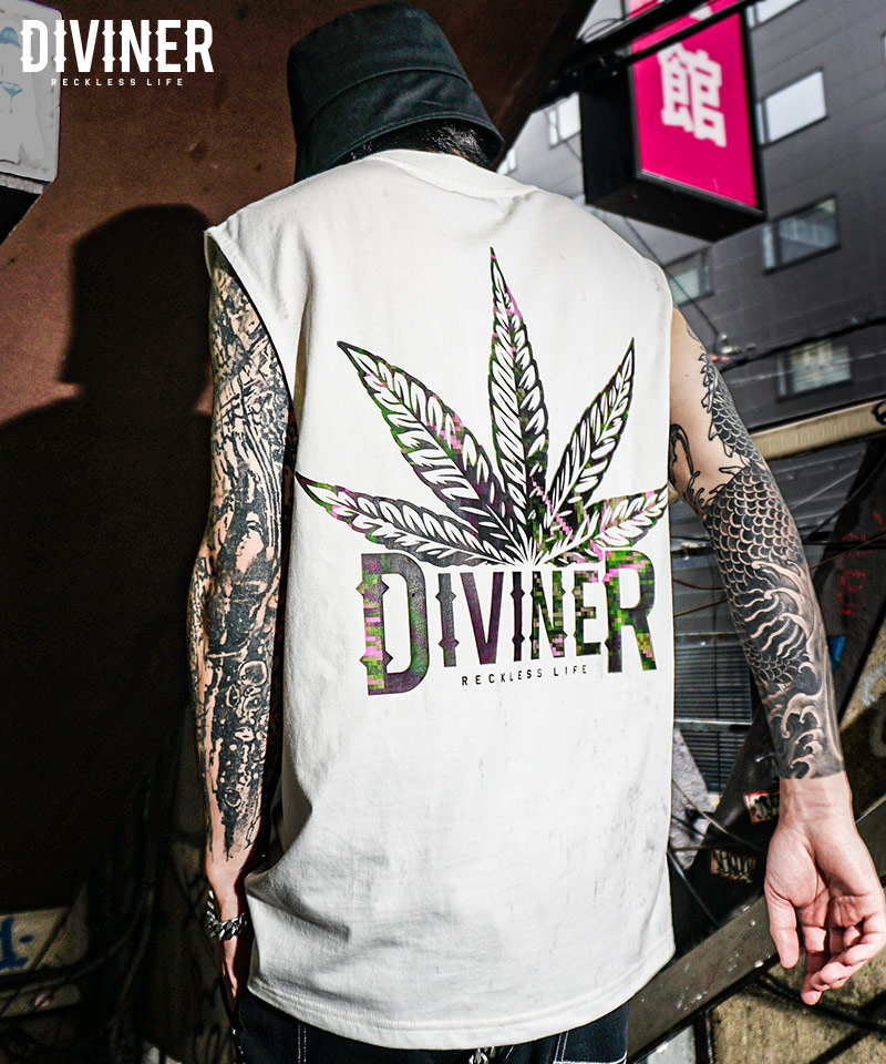 Two Pattern Logo Weed NoSleeve(ホワイト)