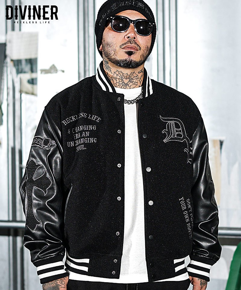 【BLACK LETTER】Grim Reaper Stadium Jacket(ブラック/ブラック)