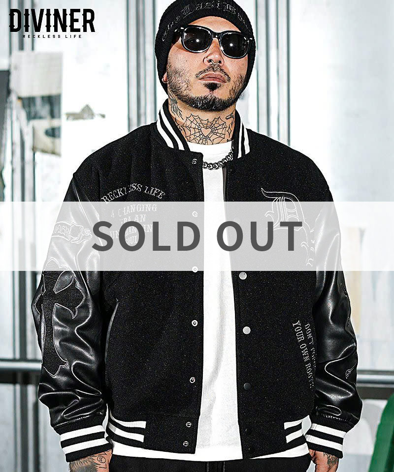 【BLACK LETTER】Grim Reaper Stadium Jacket(ブラック/ブラック)