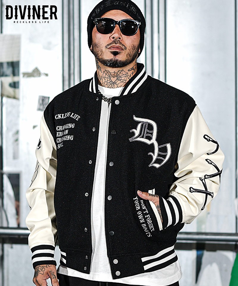 【BLACK LETTER】Grim Reaper Stadium Jacket(ブラック/ホワイト)