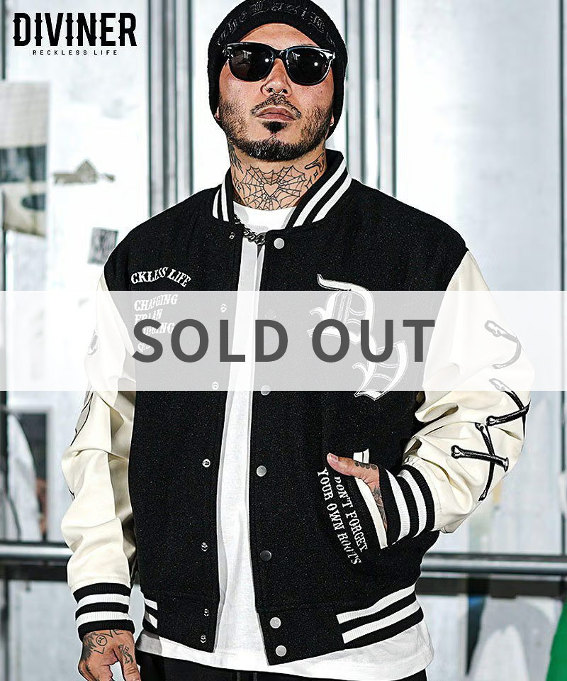 【BLACK LETTER】Grim Reaper Stadium Jacket(ブラック/ホワイト)