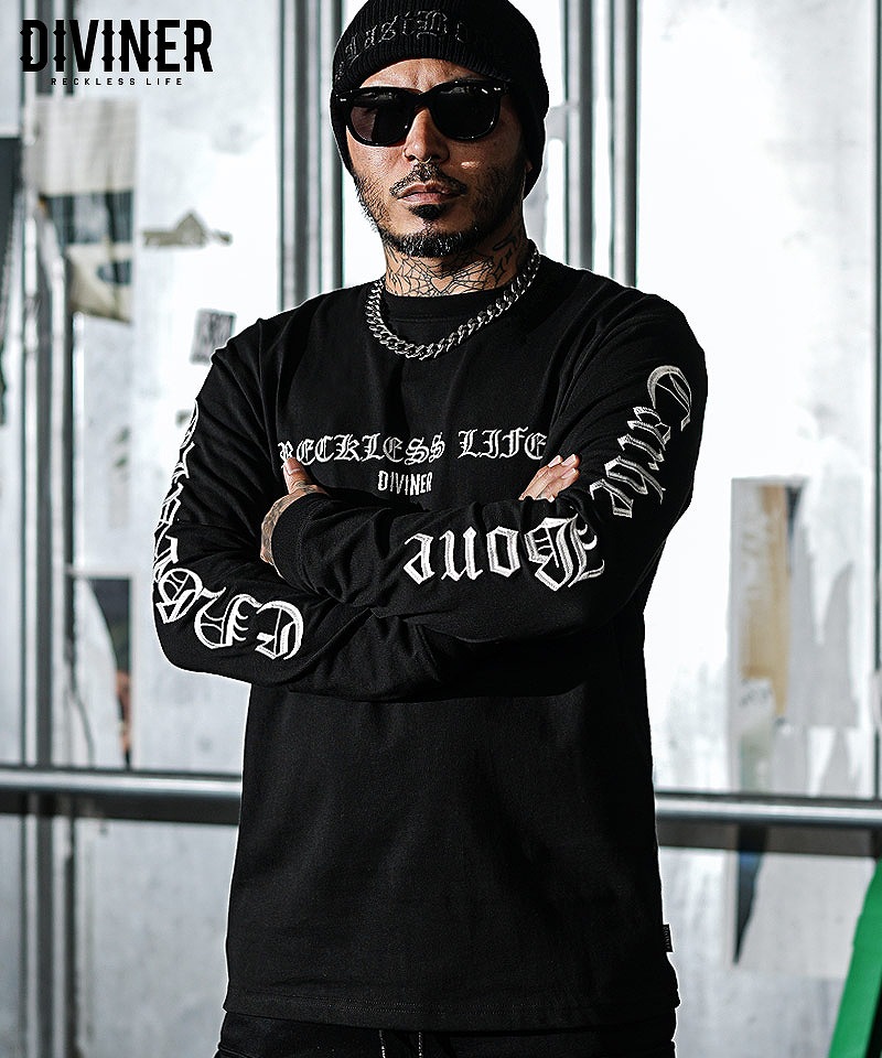 BLACK LETTER】Determination Embroidery L/TEE