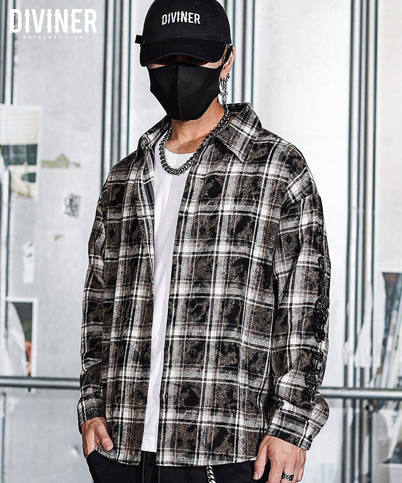Faint Embroidery Plaid Shirt