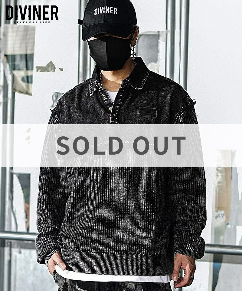 Dirty Switching Knit Polo Shirt(ブラック)