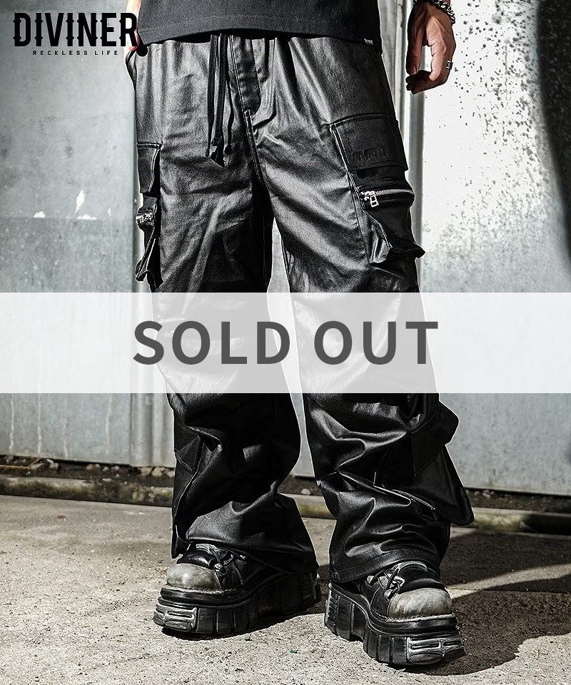 【再入荷なし】Leather Coated Wide Cargo Pants
