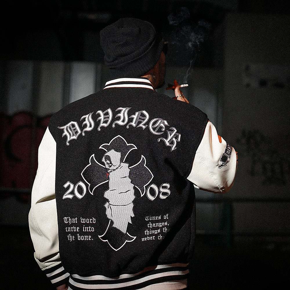 【BLACK LETTER】Grim Reaper Stadium Jacket(ブラック/ホワイト)