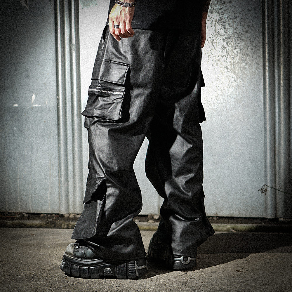 Leather Coated Wide Cargo Pants