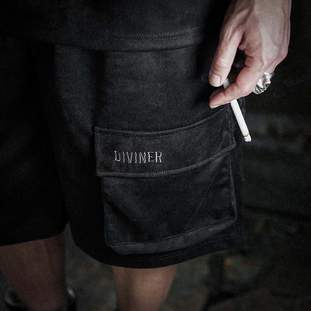 Black Cargo Suede Shorts