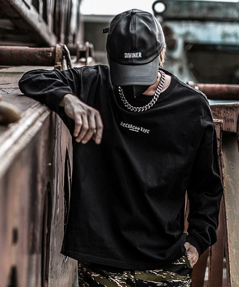 ブラックレターロンTEE トップス 長袖 ロンT Tシャツ DIVINER ディバイナー