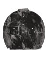 Erosion Denim Jacket。独特のムラ染めグラデーション加工を施したメンズデニムジャケット正面置き画。