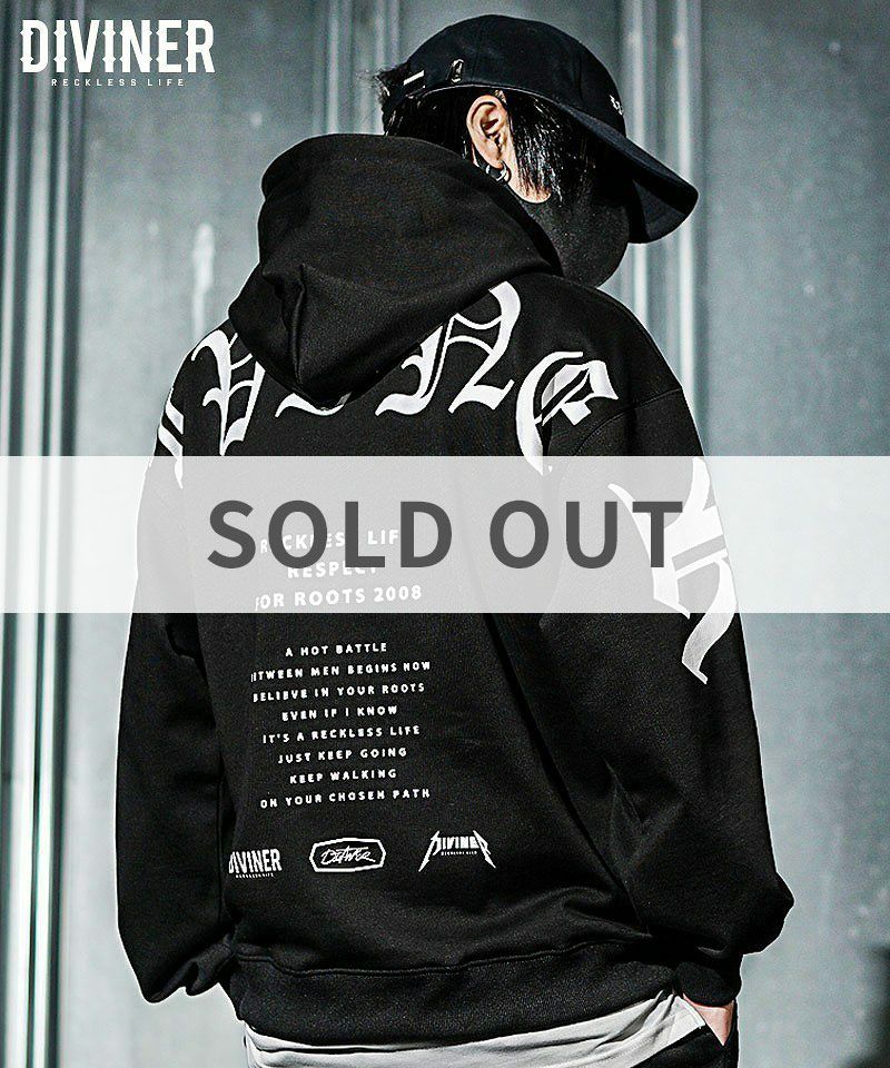 BlackLetter】Straddled Logo Hoodie(ブラック/ホワイト)