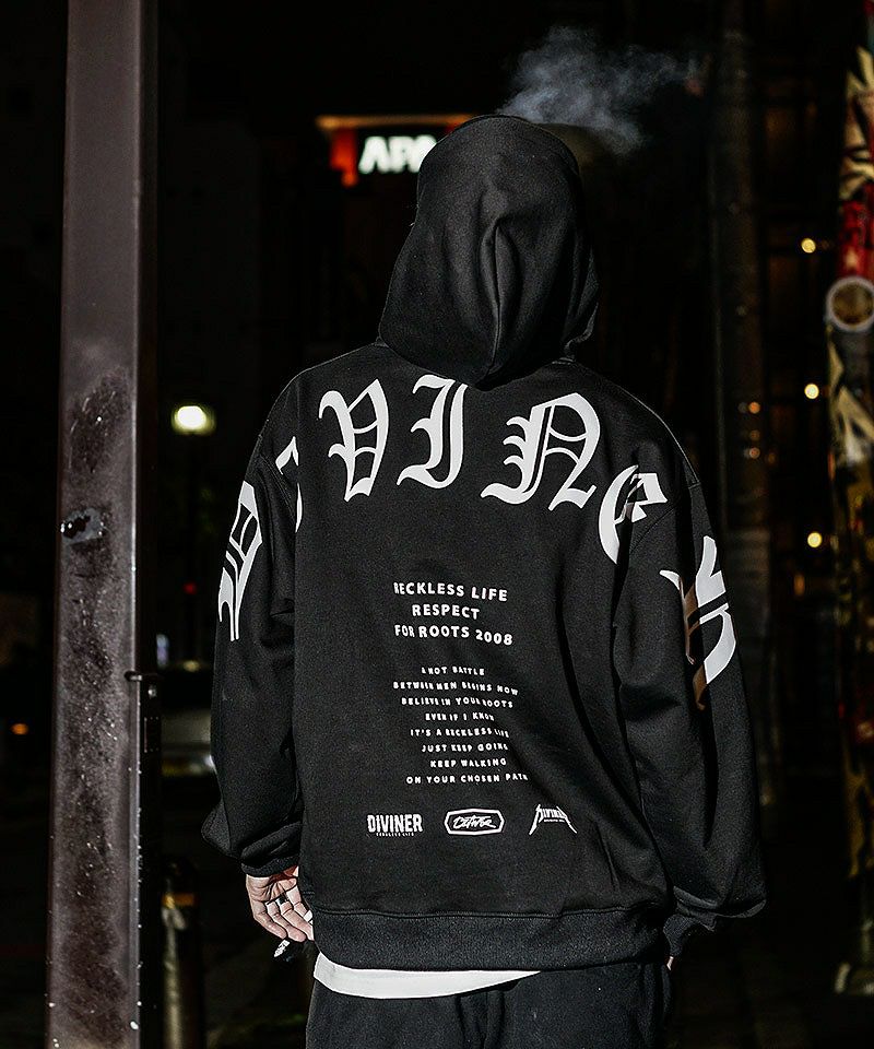 BlackLetter】Straddled Logo Hoodie(ブラック/ホワイト)