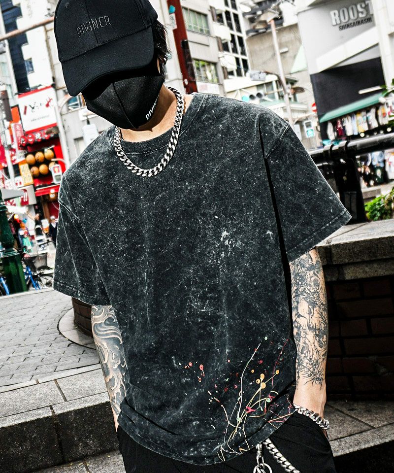 ディスチャージプリンテッドスプラッシュTシャツ(ブラック) 半袖T