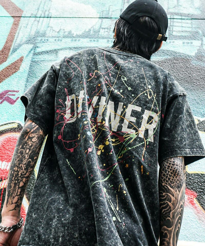 ディスチャージプリンテッドスプラッシュTシャツ(ブラック) 半袖T