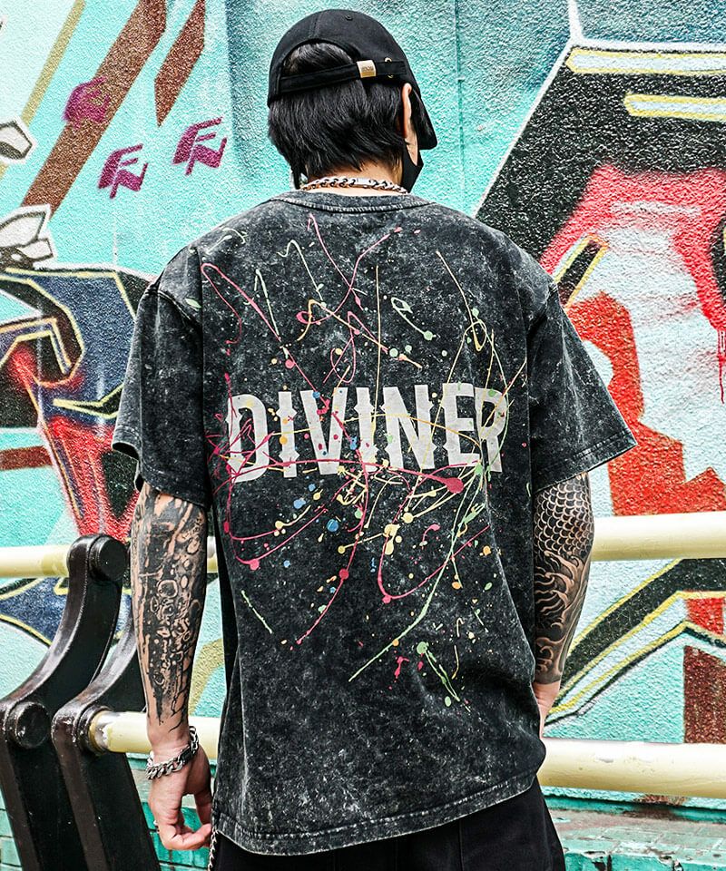 ディスチャージプリンテッドスプラッシュTシャツ(ブラック) 半袖T