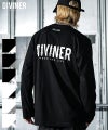 DIVINERのメンズ長袖Tシャツ。背面のロゴバックプリントと胸元のワンポイントが映える黒ロンT。