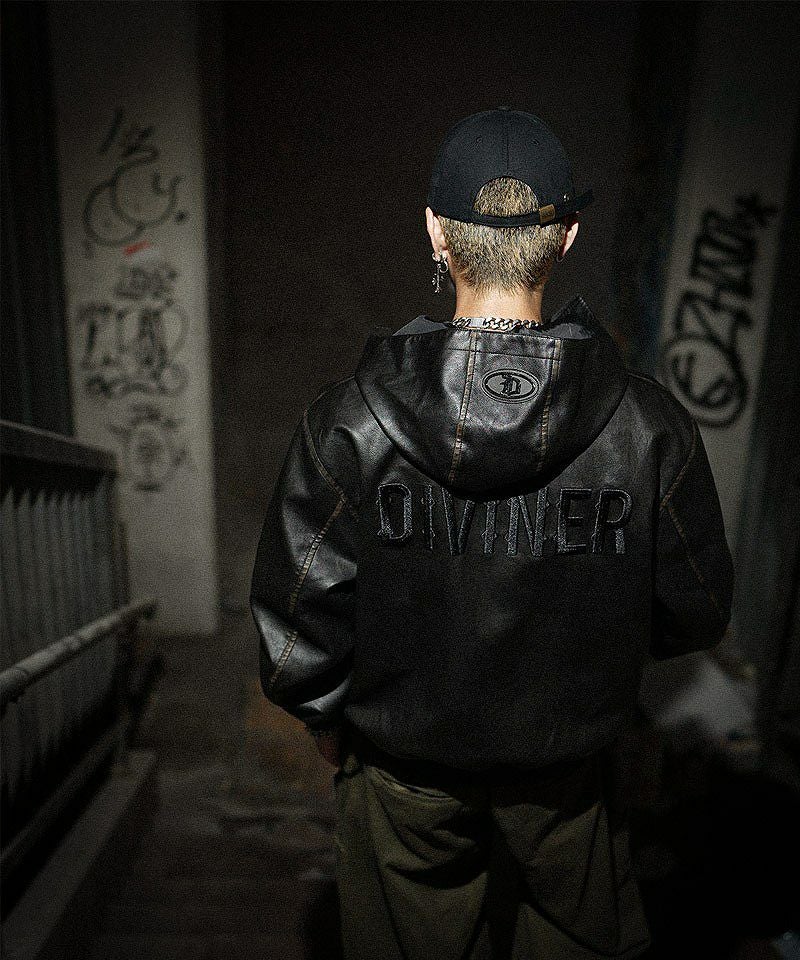 NO name AT-DIRTY フード付きレザーアウター XL AT-DIRTY/アットダーティー】「Leather Coach Jacket”BOLD ENGINE