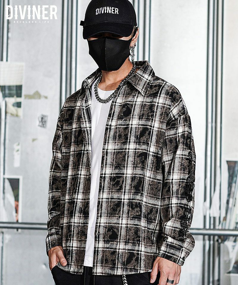 DIVINER Rear Embroidery Plaid Shirt フリー Faint Embroidery Plaid Shirt トップス｜【公式】DIVINER（ディバイナー）