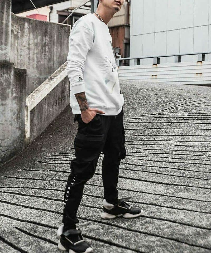 OWN ROOTS】Black Cargo Jogger Pants(ブラック/ホワイト) ボトムス