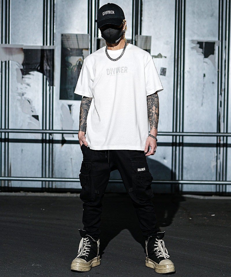 OWN ROOTS】Black Cargo Jogger Pants(ブラック/ホワイト) ボトムス