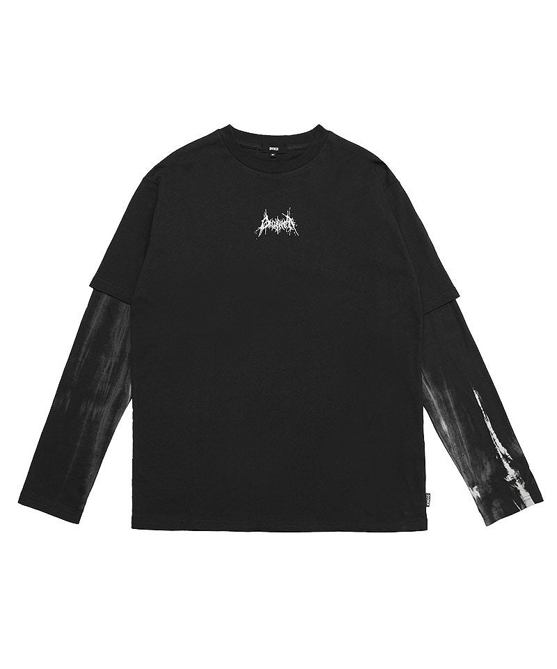 Dirty Death Verge L/TEE。胸元ミニロゴとグラデーション袖が特徴的な長袖Tシャツ正面置き画。